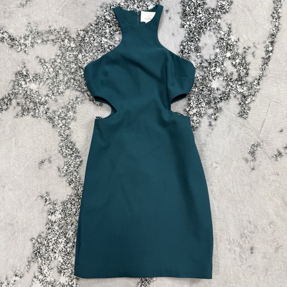 Cinq a Sept Green Cutout Sheath Dress 0 Sleeveless Side Cutout Bodycon Cocktail